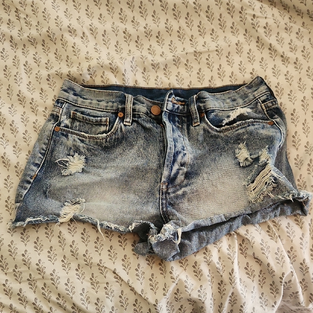 Blank NYC Blue Distressed Jean Shorts